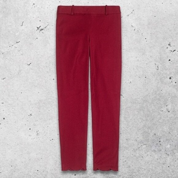 J.Crew Winnie Pants‎ Cropped Scalloped Hem Side Zip Closure Stretch Fabric Red 4 - Picture 1 of 10